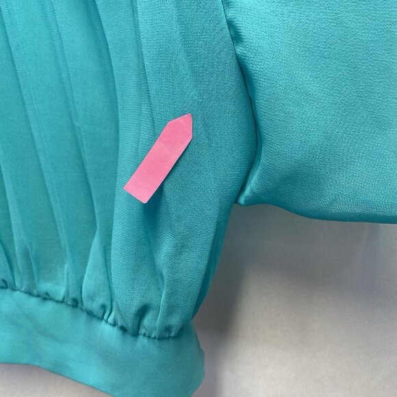 Daniel Rainn Pleated Sheer Batwing Sleeves Blouse Women Large Green Smocked Back - Picture 4 of 16